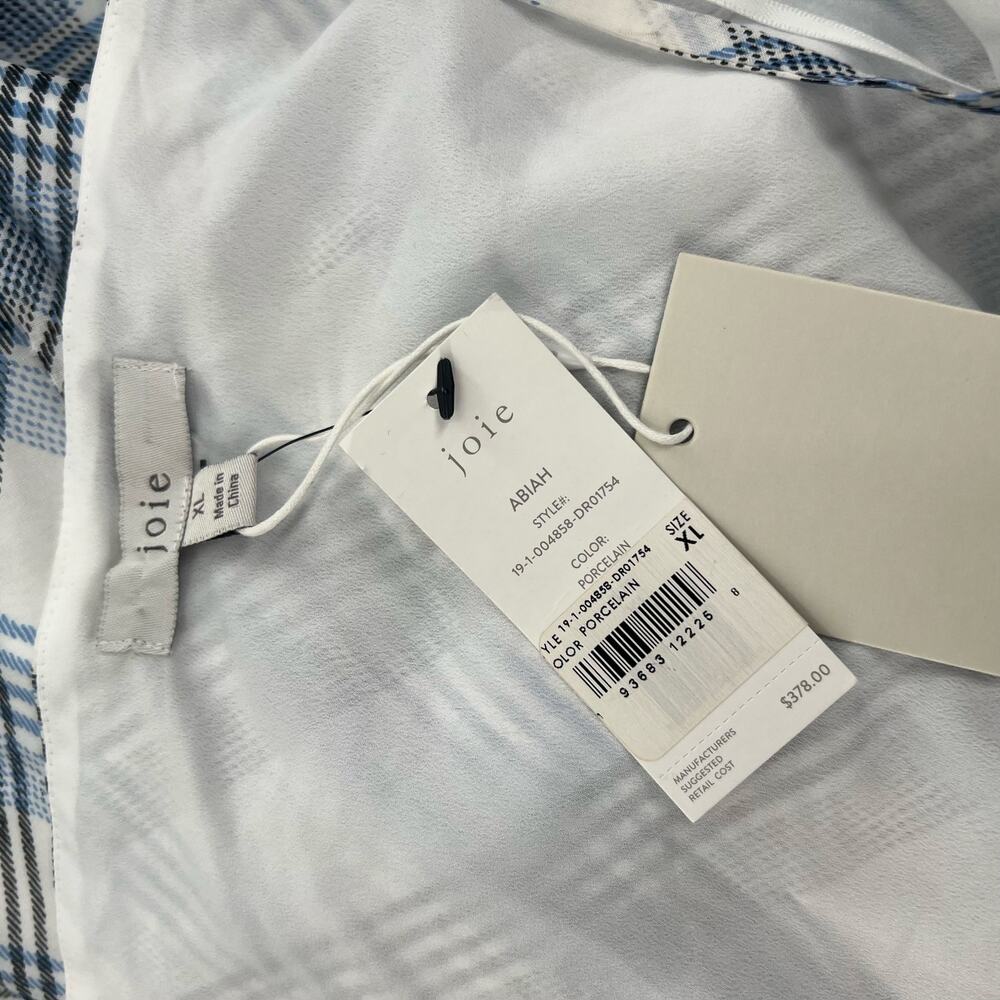 NWT Joie Abiah silk Dress porcelain plaid dress sz XL - Picture 6 of 10